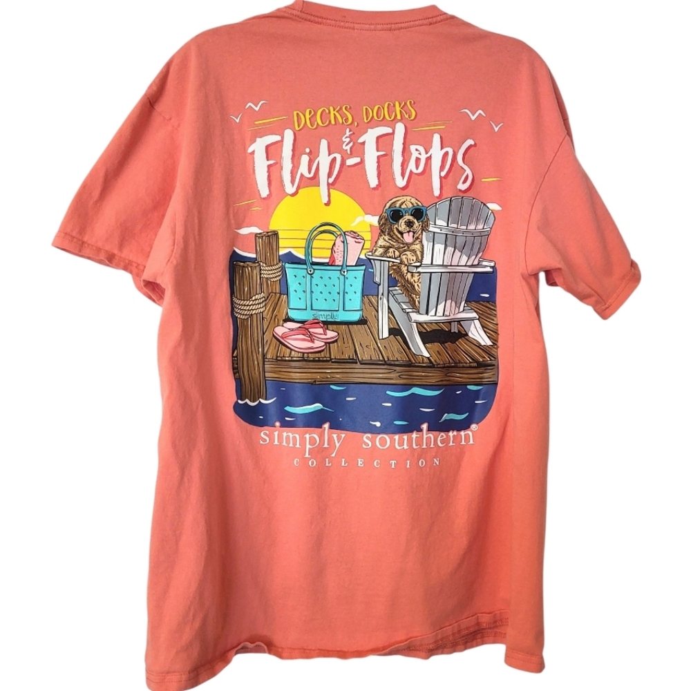 Simply Southern Coral Short Sleeve T-Shirt. DECKS, DOCKS & Flip Flops - Picture 2 of 6